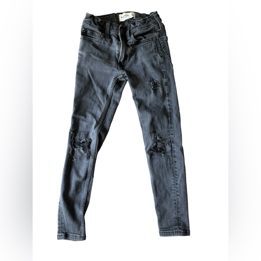 Abercrombie boys super skinny destressed black jeans size 7/8 long